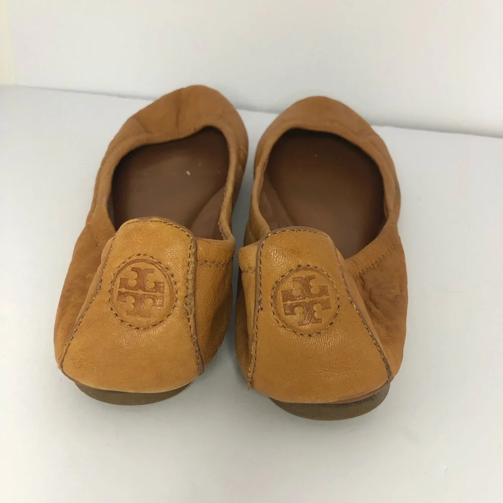 Tory Burch Eddie Tan Leather Ballet Flats Shoes Women’s Size 6.5 flaws